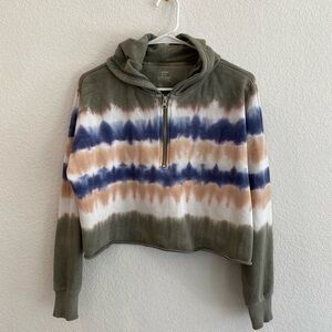 Aerie Tie-Dye Quarter Zip Cropped Lightweight Casual Beachy Hoodie Size Small